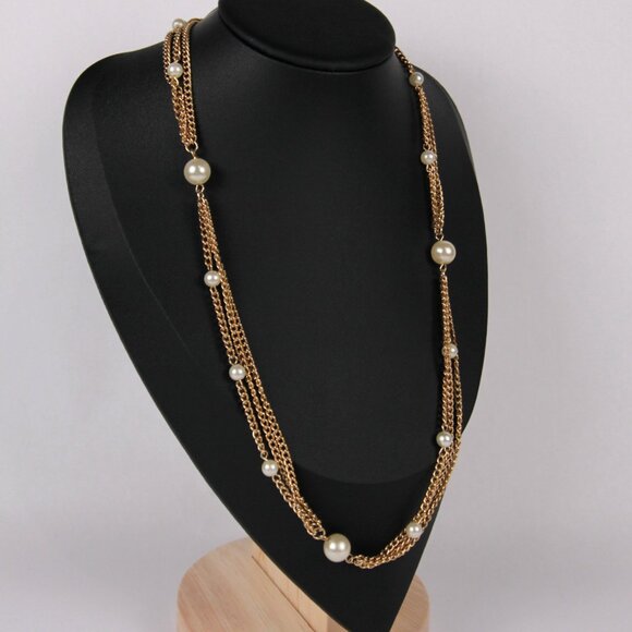 Vintage Emmons Gold-Tone Chain & Faux Pearl Necklace 23" - Picture 2 of 8